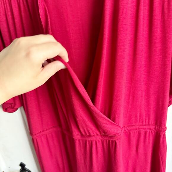 Ulla Popken Red Knit Rayon Blend Relaxed Fit Faux Wrap Dress Size 24/26 Career - Picture 6 of 11